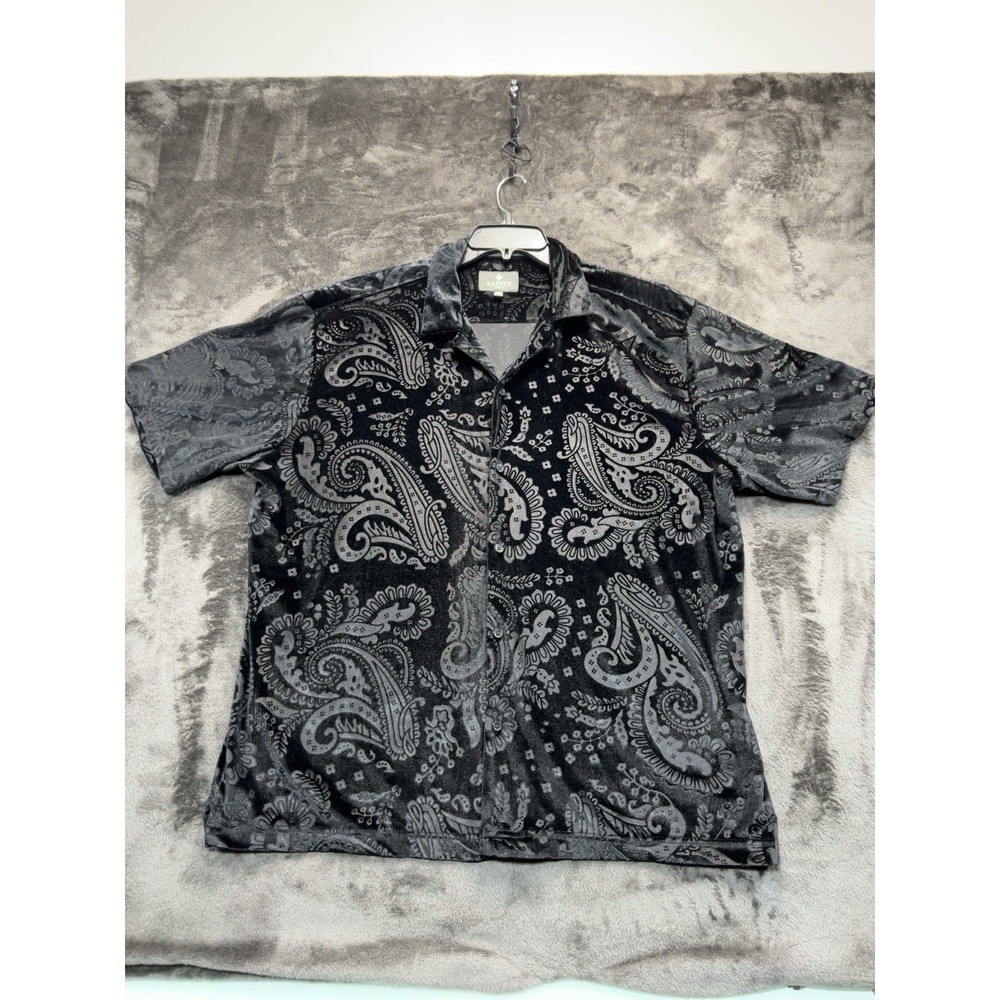 Saints Studio Men's XL Paisley Shirt Black Gray Stretch Button‎ Up